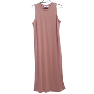 Pink Sleeveless Sheath Maxi Dress By Double Zero Split Seams Modal Polyeste…
